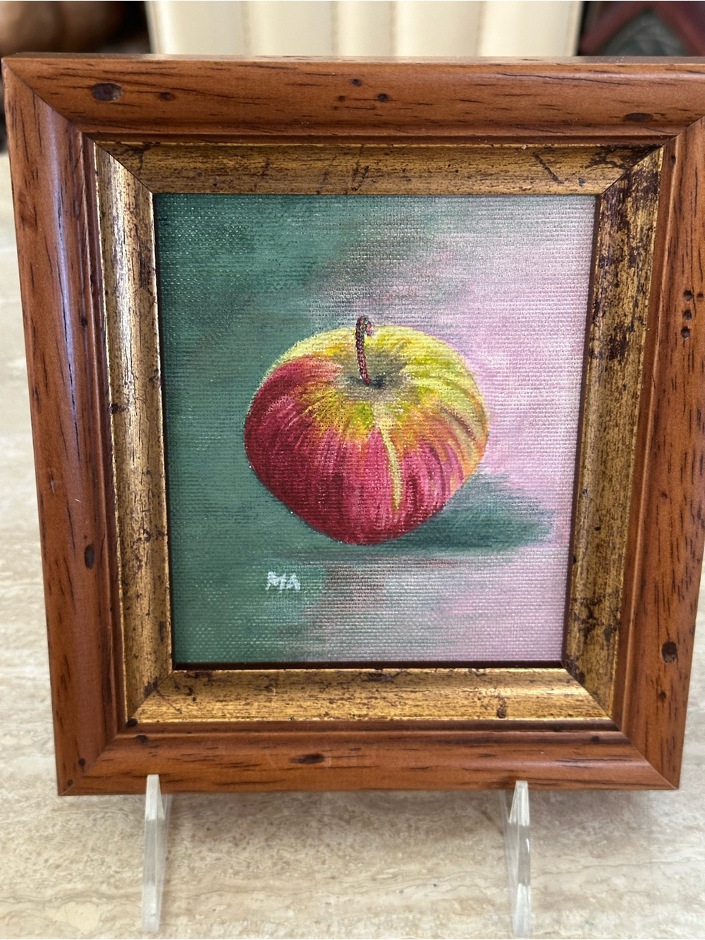 Hand-Painted Red and Yellow Apple Canvas Wall Art Signed